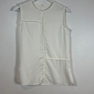 Akris White Lyocell Sleeveless Fringe Trim Shell Top Blouse 500505 Womens